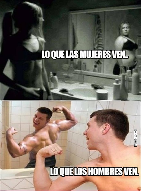 Diferencias entre hombre y mujer frente al espejo
