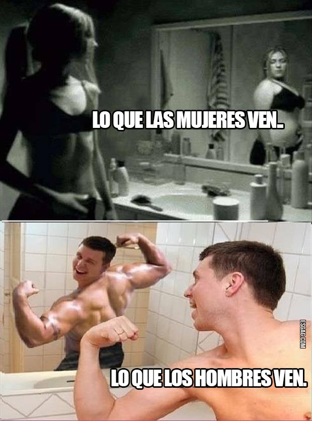 Diferencias entre hombre y mujer frente al espejo